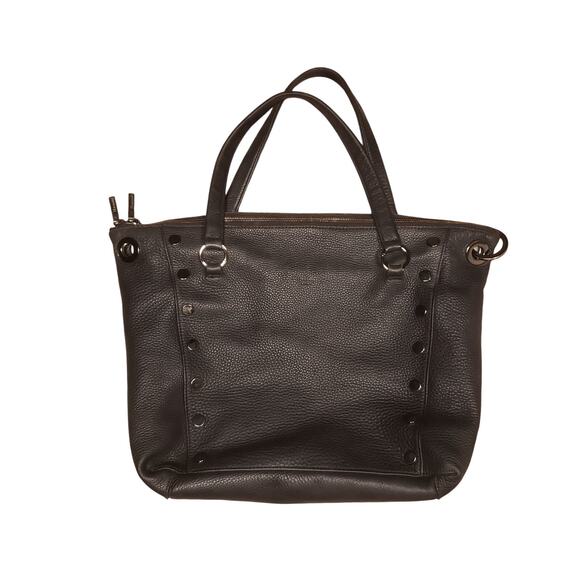 Vintage Hammit Black Tote Leather Bag Stud Red lined Zip Shoulder Hand Purse - Picture 1 of 7